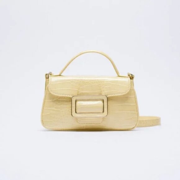 Zara Animal Print Crossbody Bag with Buckle Yellow - Picture 1 of 11